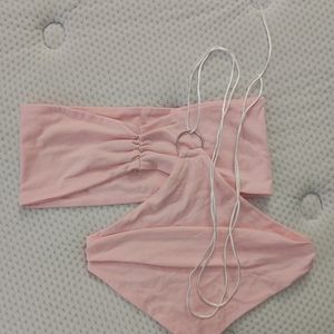Pink two-piece set stringed tube top